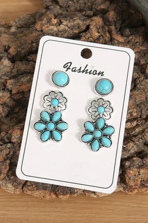 Jewelry |   Sea Green 3 Pairs Western Turquoise Stud Earrings ACCESSORIES Jewelry