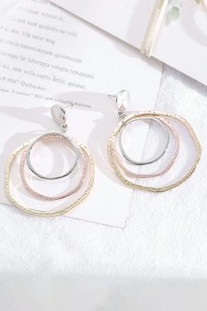 Jewelry |   Silver 3-color Concentric Rings Dangle Earrings ACCESSORIES Jewelry