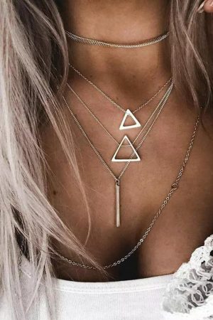 Jewelry |   Silver Boho Triangle Bar Pendant Multilayer Necklace ACCESSORIES Jewelry