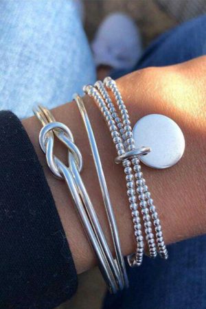 Jewelry |   Silver Silver Knotted Beaded 3-piece Bracelet Set ACCESSORIES Jewelry