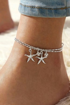 Jewelry |   Silver Starfish Bell Dual-Layered Anklet ACCESSORIES Jewelry