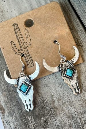 Jewelry |   Silver Turquoise Bull Head Western Fashion Earrings ACCESSORIES Jewelry