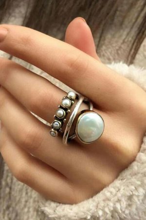 Jewelry |   Silver Vintage Pearl Inlay Opening Ring ACCESSORIES Jewelry