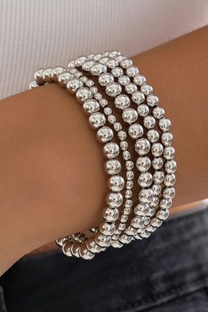 Jewelry |   Silvery 5pcs/set Beaded Bracelet Set ACCESSORIES Jewelry