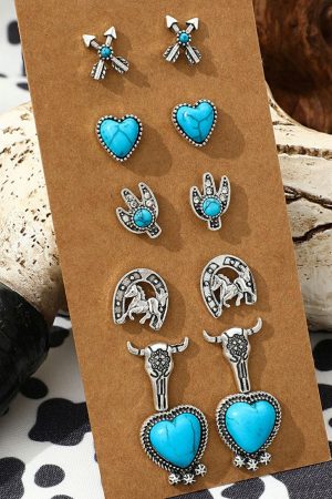 Jewelry |   Silvery 6 Pairs Western Turquoise Alloy Stud Earrings ACCESSORIES Jewelry