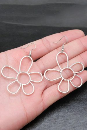 Jewelry |   Silvery Alloy Hollowed Flower Hook Earrings ACCESSORIES Jewelry