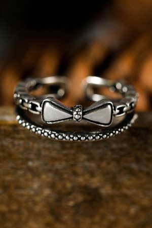 Jewelry |   Silvery Bownot Vintage Alloy Double Tier Ring ACCESSORIES Jewelry