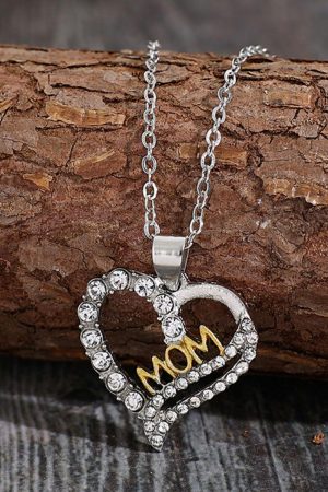 Jewelry |   Silvery Rhinestone Mothers Day Heart Shape Alloy Necklace ACCESSORIES Jewelry