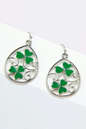 Jewelry |   Silvery St. Patrick Clover Hollow Out Drop Earrings ACCESSORIES Jewelry