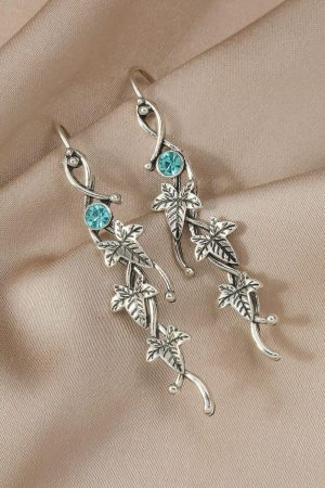 Jewelry |   Silvery Vintage Ivy Leaf Gemstone Dangle Earrings ACCESSORIES Jewelry