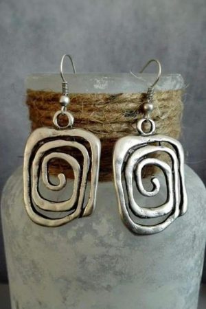 Jewelry |   Silvery Vintage Square Swirl Hook Earrings ACCESSORIES Jewelry