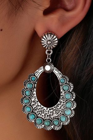 Jewelry |   Silvery Western Turquoise Cut Out Stud Drop Earrings ACCESSORIES Jewelry