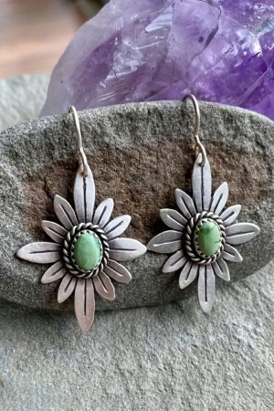 Jewelry |   Silvery Western Turquoise Flower Shape Hook Earrings ACCESSORIES Jewelry