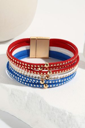 Jewelry |   Sky Blue Flag Day Magnetic Buckle Studded Multi Layer Bracelet ACCESSORIES Jewelry