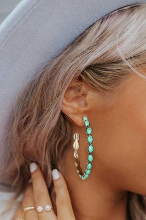 Jewelry |   Sky Blue Gem Inlay Retro C-shape Earrings ACCESSORIES Jewelry