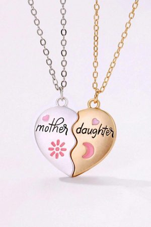 Jewelry |   White 2pcs Mother & Daughter Magnetic Heart Necklace ACCESSORIES Jewelry