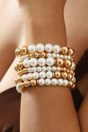 Jewelry |   White 5pcs Pearl Beaded Bracelet Set ACCESSORIES Jewelry