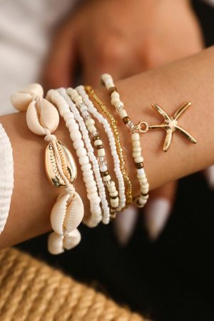 Jewelry |   White 7pcs Bohemian Shell Starfish Beaded Bracelets ACCESSORIES Jewelry