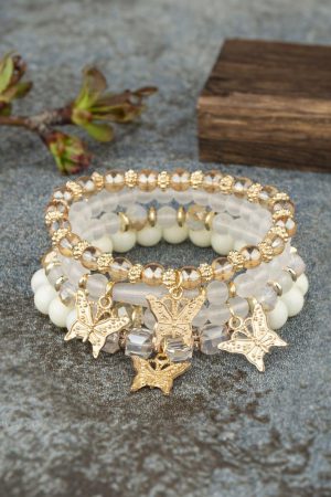 Jewelry |   White Bohemian Butterfly Beaded 4Pcs Bracelet Set ACCESSORIES Jewelry