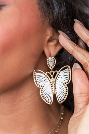 Jewelry |   White Butterfly Woven Alloy Earrings ACCESSORIES Jewelry