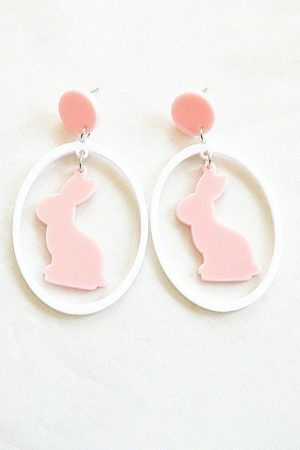 Jewelry |   White Easter Colorblock Bunny Drop Earrings ACCESSORIES Jewelry