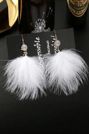 Jewelry |   White Elegant Feather Earrings ACCESSORIES Jewelry