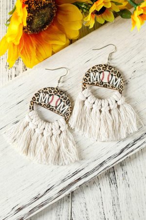 Jewelry |   White Leopard Rugby MOM Print Fringed Hook Earrings ACCESSORIES Jewelry