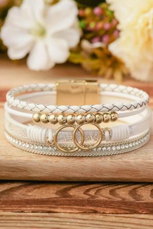 Jewelry |   White Ring Beads Hand-woven Buckle Bracelet ACCESSORIES Jewelry