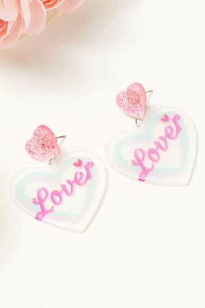 Jewelry |   White Valentines Sweet Lover In Heart Acrylic Earrings ACCESSORIES Jewelry