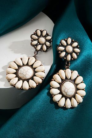 Jewelry |   White Western Turquoise Inlay Flower Shape Stud Earrings ACCESSORIES Jewelry