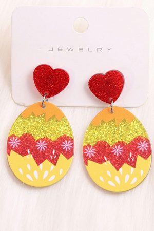 Jewelry |   Yellow Cream Glitter Acrylic Easter Egg Heart Studded Earrings ACCESSORIES Jewelry