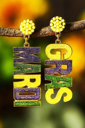 Jewelry |   Yellow MARDI GRAS Shiny Letter Pendant Earrings ACCESSORIES Jewelry