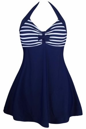 One-Piece Swimsuits |   Navy White Stripes One-piece Swimdress One-Piece Swimsuits Blue white stripes