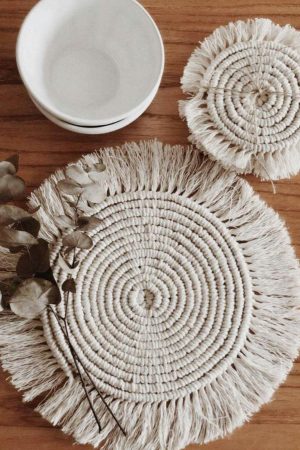 Other Accessories |   Beige Boho Tassel Macrame Coaster 15cm ACCESSORIES Beige