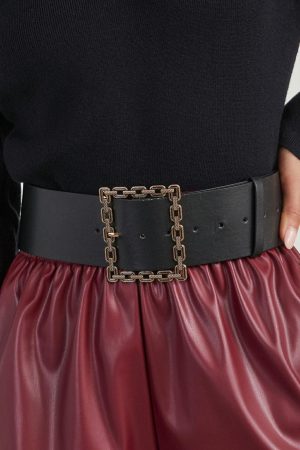 Other Accessories |   Black Square Buckle Faux Leather Girdle ACCESSORIES Black