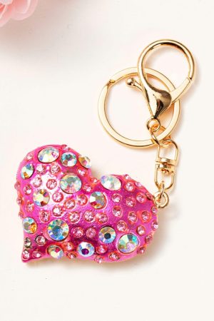 Other Accessories |   Bright Pink Rhinestone Inlay Heart Shaped Keychain ACCESSORIES Bright Pink