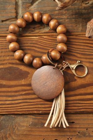 Other Accessories |   Brown Wood Beads Bracelet Tassel Keyring ACCESSORIES Brown