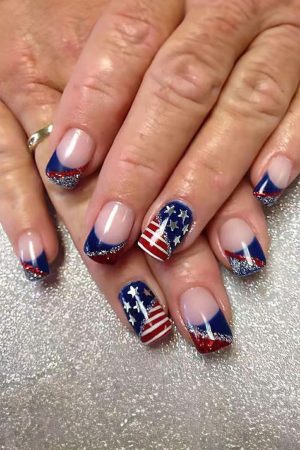 Other Accessories |   Dark Blue American Flag Shiny Square False Nails ACCESSORIES Dark Blue