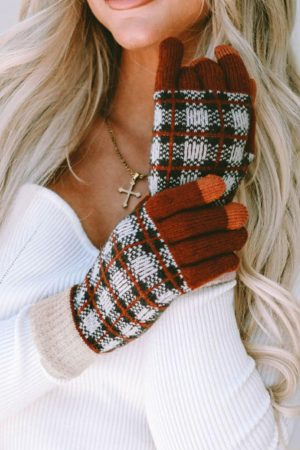 Other Accessories |   Fiery Red Plaid Woven Keep Warm Touch Screen Gloves ACCESSORIES Fiery Red