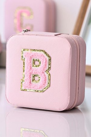 Other Accessories |   Light Pink Chenille B Graphic Portable Jewelry Case with Mirror ACCESSORIES Light Pink