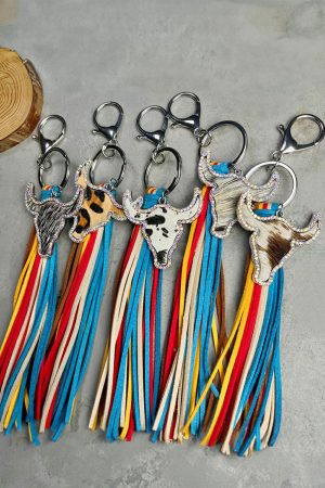 Other Accessories |   Philippine Gray Rhinestone Steer Head Colorful Tassel Key Ring ACCESSORIES Other Accessories