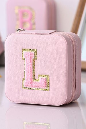 Other Accessories |   Pink Chenille Initial L Portable Jewelry Case ACCESSORIES Other Accessories