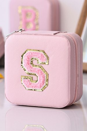 Other Accessories |   Pink Chenille Letter Square Jewelry Case with Mirror ACCESSORIES Other Accessories