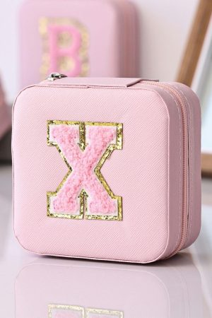 Other Accessories |   Pink Chenille X Graphic Jewelry Case with Mirror ACCESSORIES Other Accessories