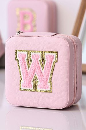 Other Accessories |   Pink Glitter Chenille Letter W Jewelry Box with Mirror ACCESSORIES Other Accessories