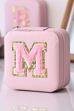 Other Accessories |   Pink Initial M Chenille Square Jewelry Box ACCESSORIES Other Accessories