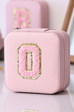 Other Accessories |   Pink O Initial Chenille Jewelry Box with Mirror ACCESSORIES Other Accessories