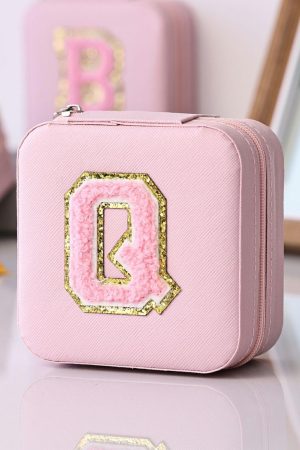 Other Accessories |   Pink Q Chenille Patch Jewelry Box with Mirror ACCESSORIES Other Accessories