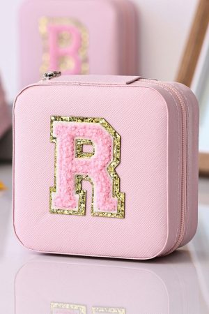 Other Accessories |   Pink R Chenille Patch Jewelry Box with Mirror ACCESSORIES Other Accessories