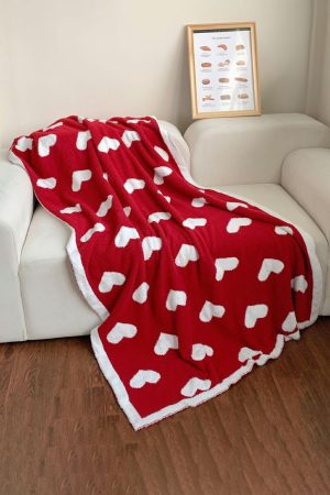 Other Accessories |   Racing Red Valentine Heart Print Large Plush Blanket ACCESSORIES Other Accessories